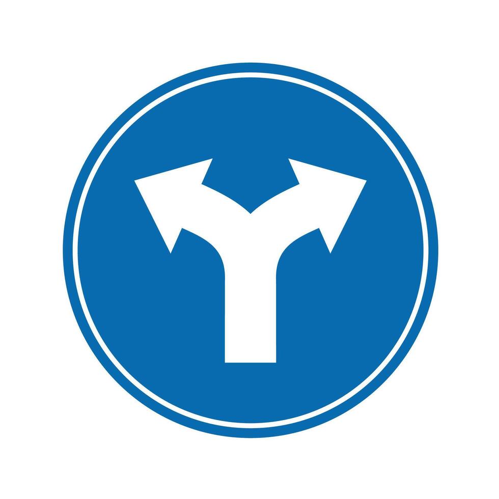 road sign icon, fork in the road on blue round board.suitable for poster use and web icon vector
