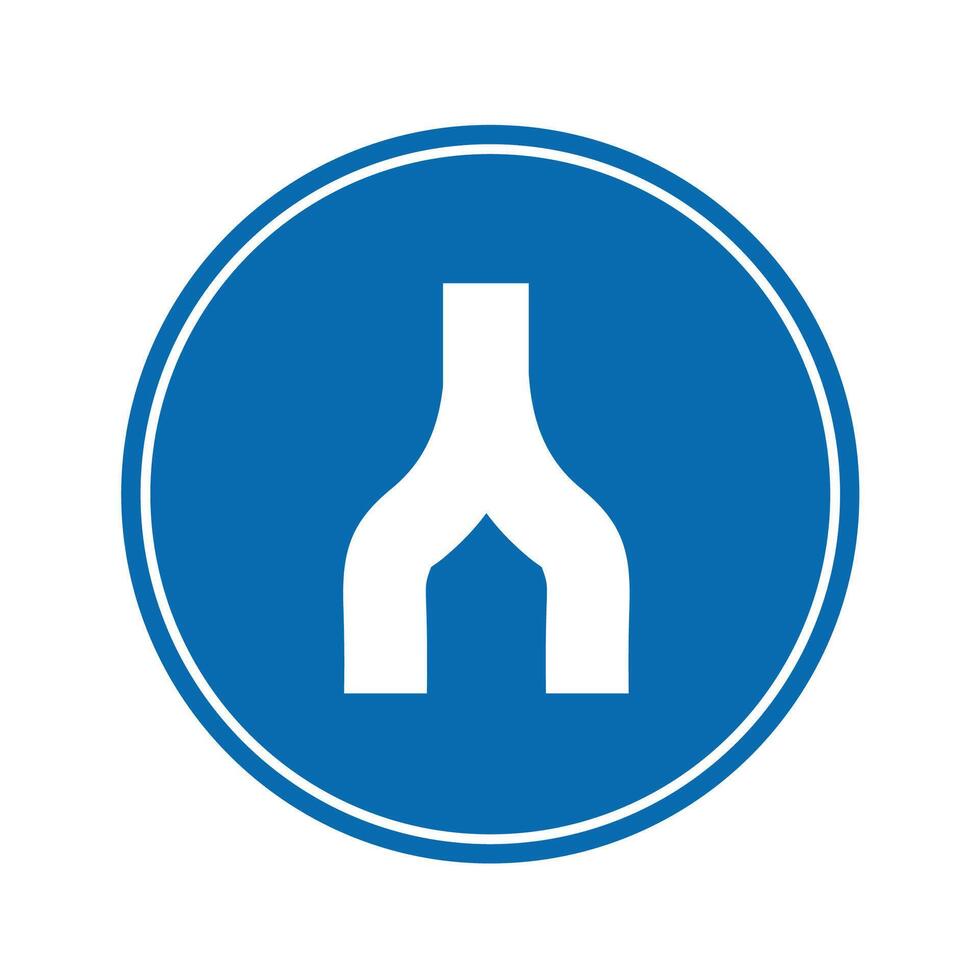 road sign icon, end Divided roadon on blue round board .suitable for poster use and web icon vector