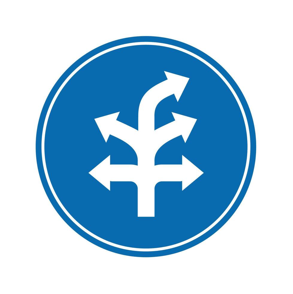road sign icon, fork in the road on blue round board.suitable for poster use and web icon vector