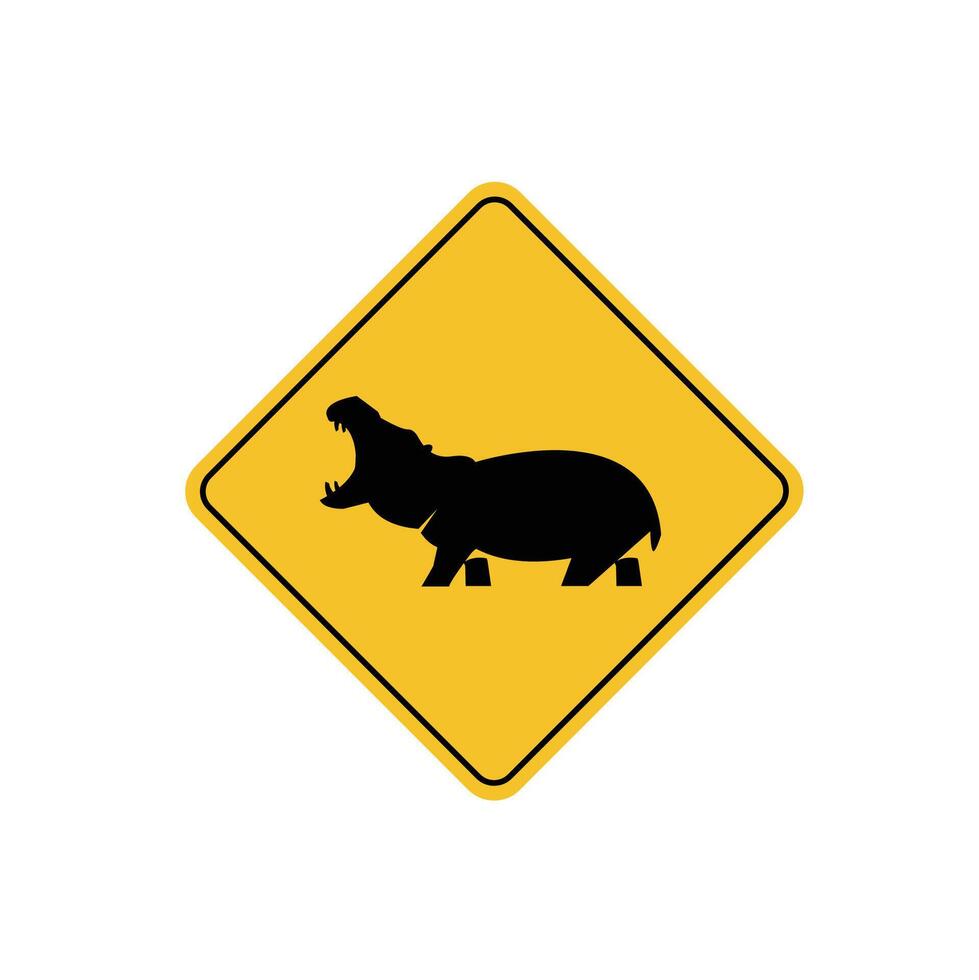road sign icon, hippopotamus crossing on yellow rhombus. board.suitable for poster use and web icon vector