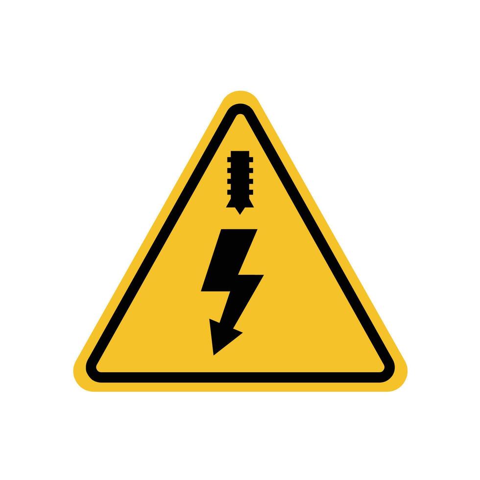 electric cable in front of road sign with yellow triangle board. Suitable for poster and web icon vector