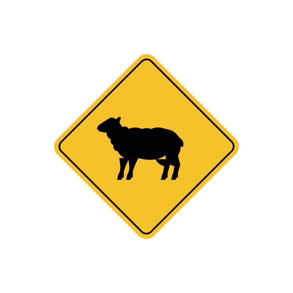 road sign icon, sheep crossing road on yellow rhombus. board.suitable for poster use and web icon vector
