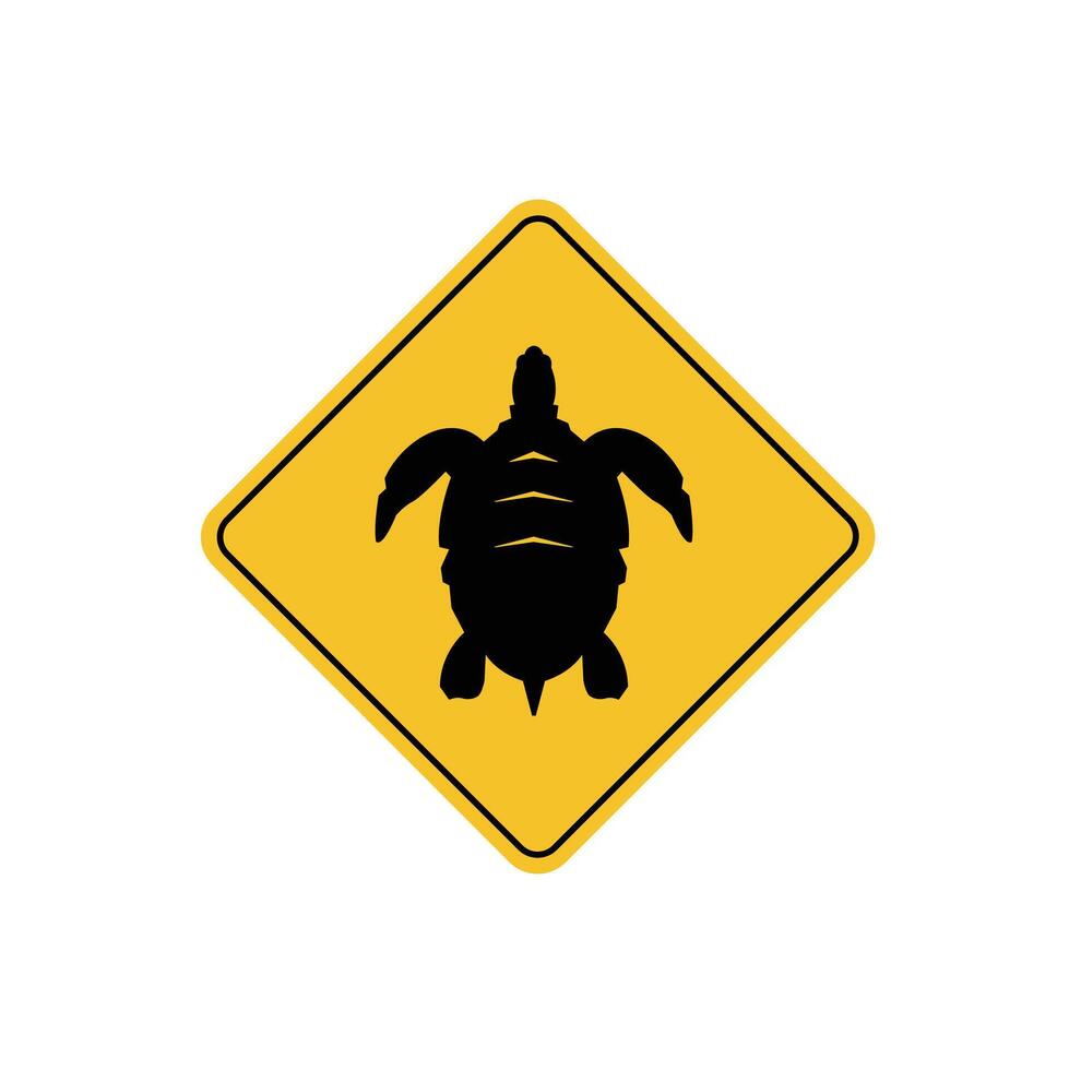 road sign icon, turtle crossing on yellow rhombus. board.suitable for poster use and web icon vector