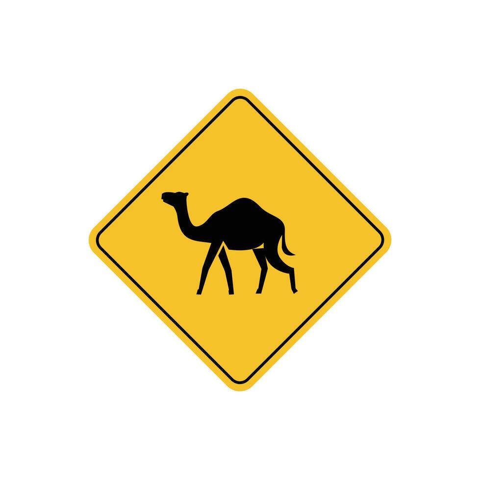 road sign icon, camel crossing road on yellow rhombus. board.suitable for poster use and web icon vector