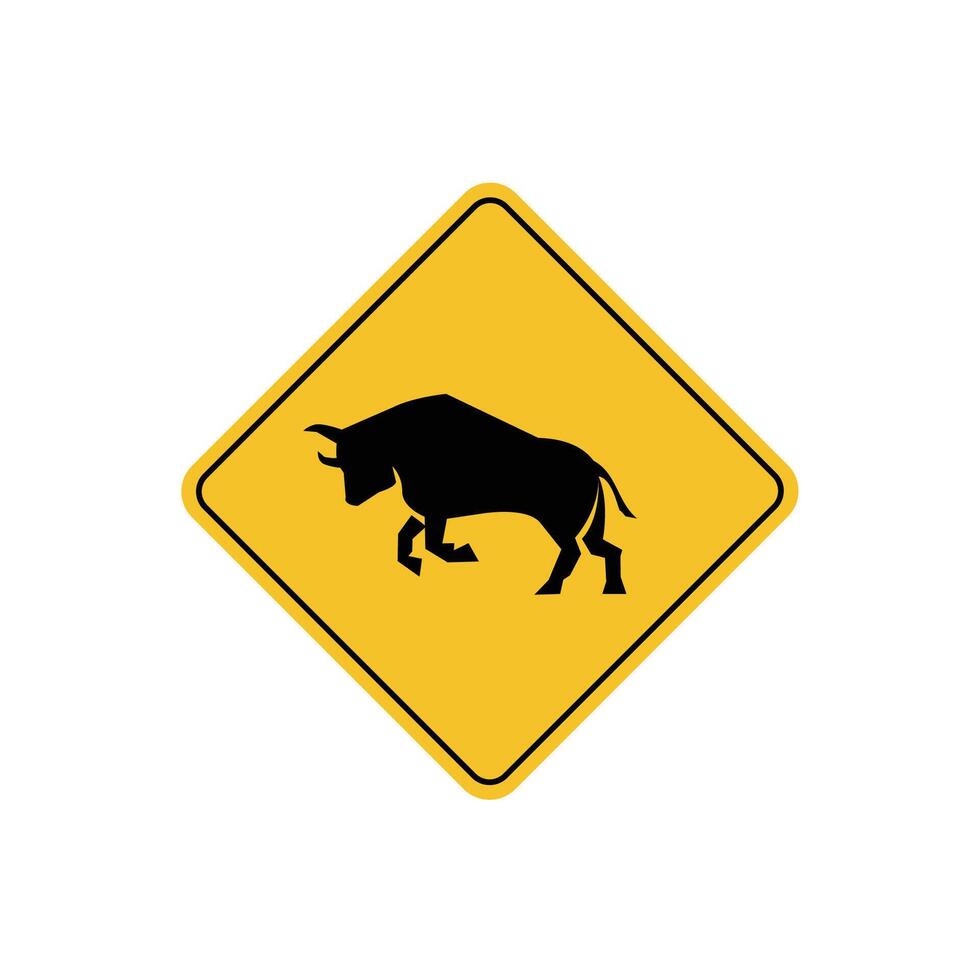 road sign icon, bull crossing on yellow rhombus. board.suitable for poster use and web icon vector