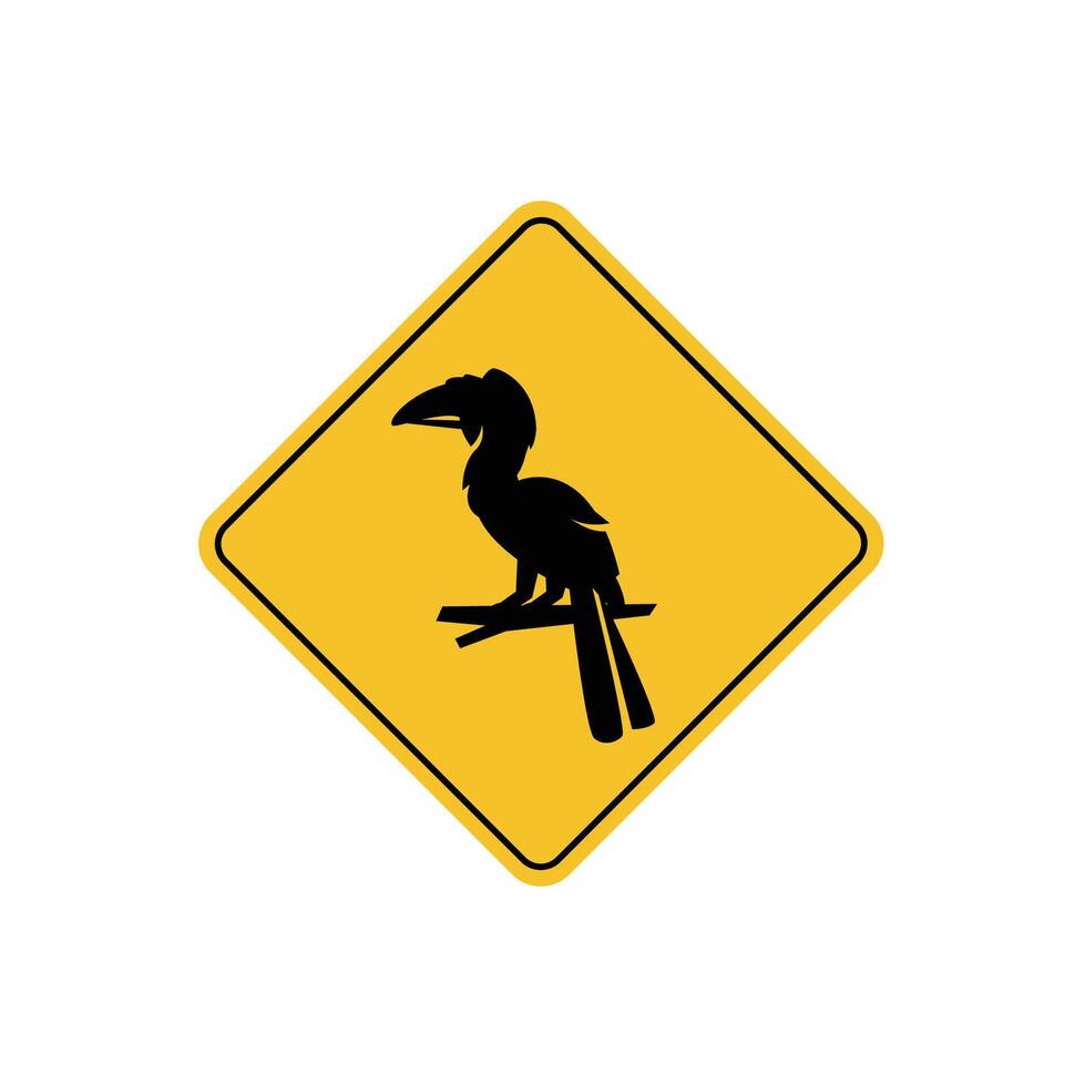 road sign icon, horn bird crossing on yellow rhombus. board.suitable for poster use and web icon vector