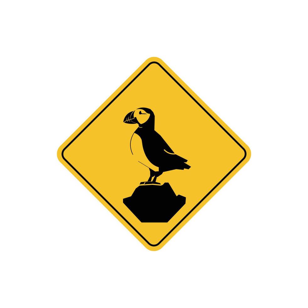 road sign icon, puffin crossing on yellow rhombus. board.suitable for poster use and web icon vector