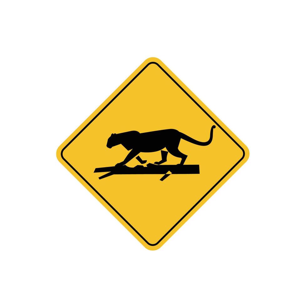 road sign icon, leopard crossing on yellow rhombus. board.suitable for poster use and web icon vector