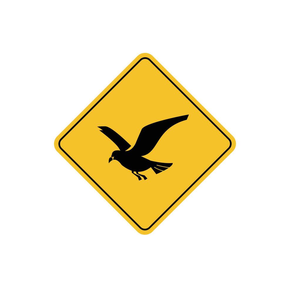 road sign icon, gull crossing on yellow rhombus. board.suitable for poster use and web icon vector