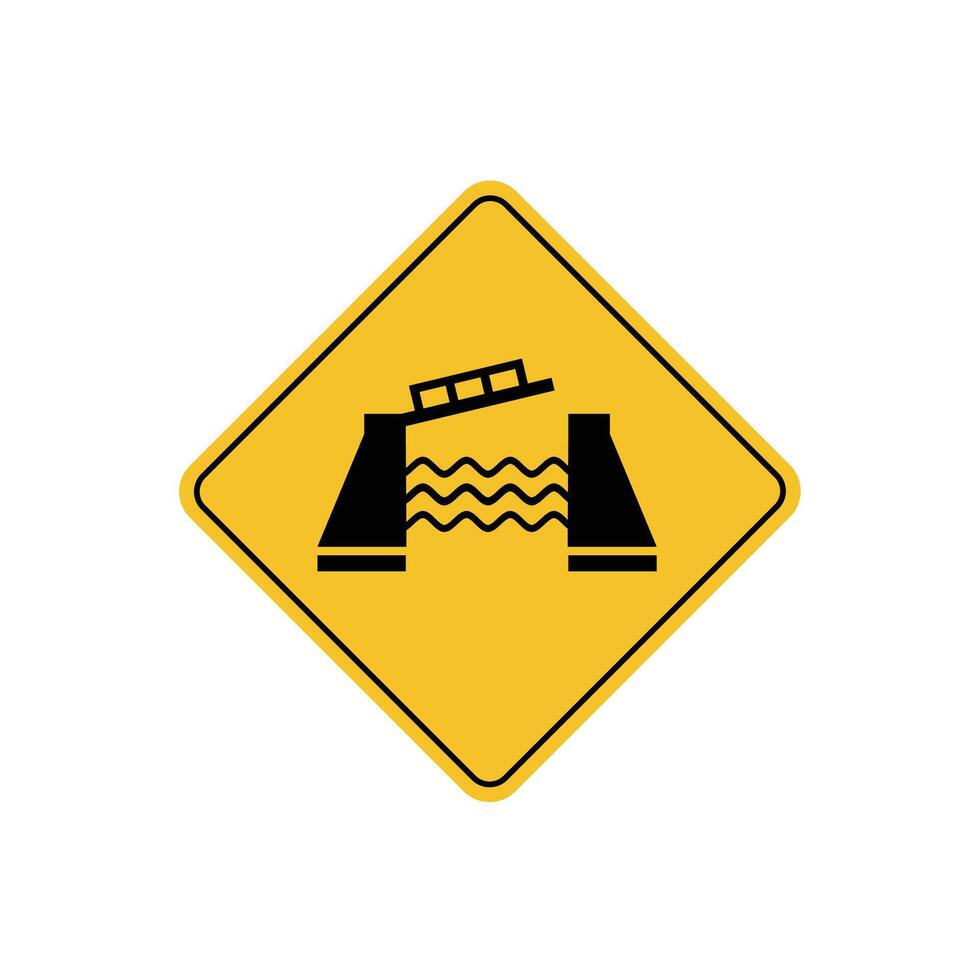 road sign icon, movable bridge warning on yellow rhombus. board.suitable for poster use and web icon vector