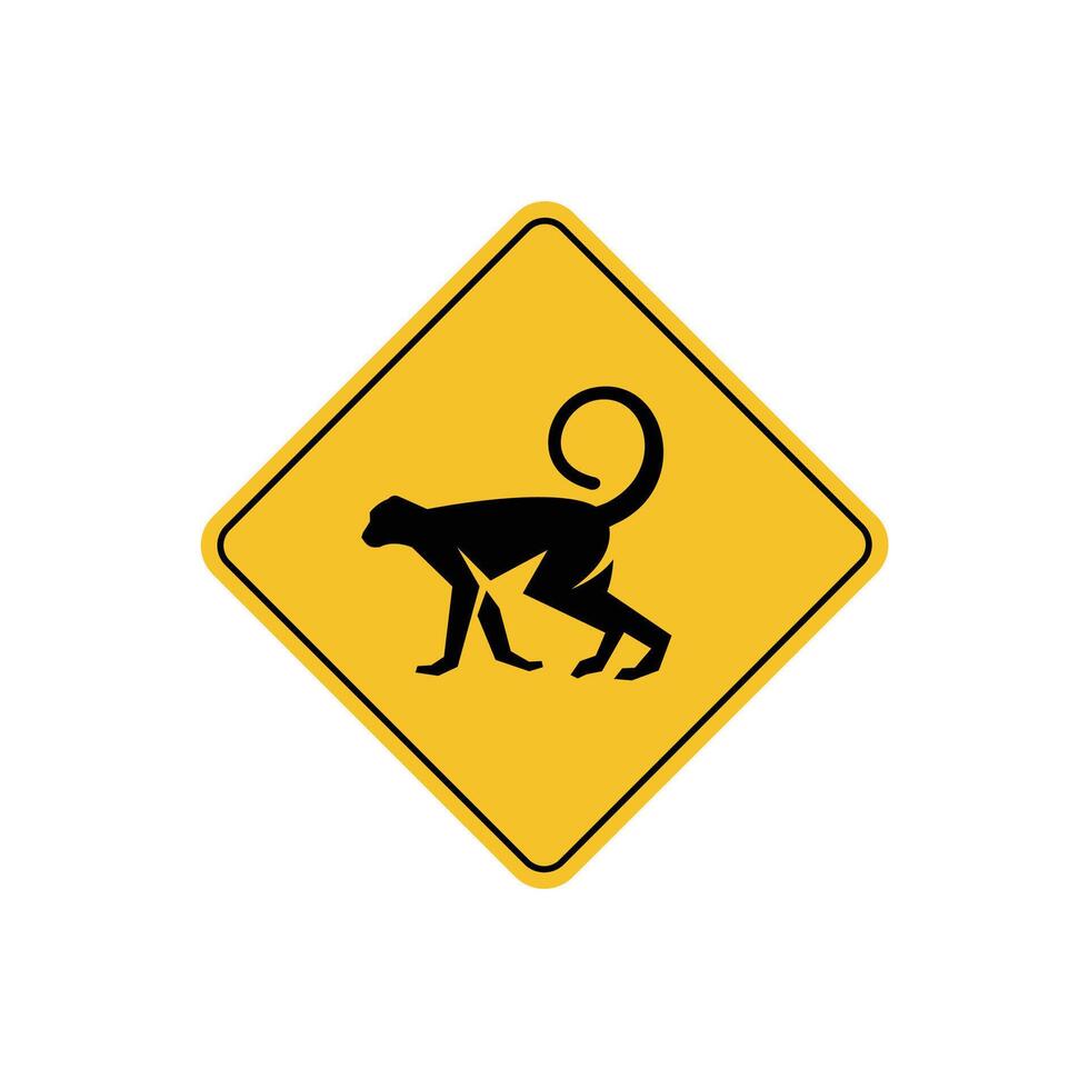 road sign icon, monkey crossing on yellow rhombus. board.suitable for poster use and web icon vector