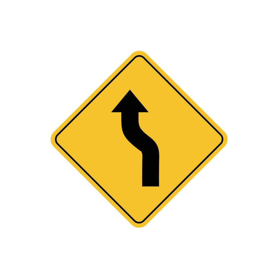 road sign icon, double curve ahead road on yellow rhombus. board.suitable for poster use and web icon vector