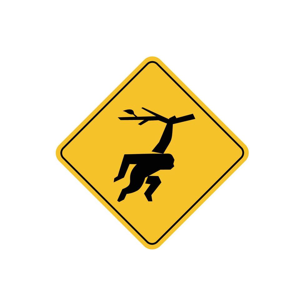 road sign icon, gibbon crossing on yellow rhombus. board.suitable for poster use and web icon vector