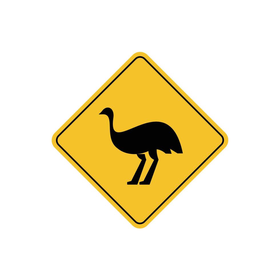 road sign icon, emu crossing on yellow rhombus. board.suitable for poster use and web icon vector