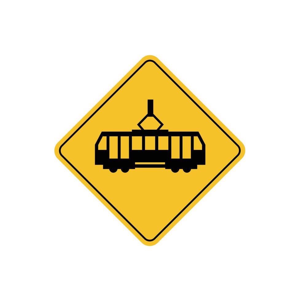 road sign icon, Trams Crossing road on yellow rhombus. board.suitable for poster use and web icon vector