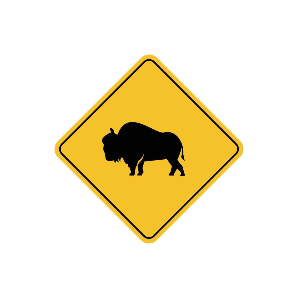 road sign icon, bison crossing road on yellow rhombus. board.suitable for poster use and web icon vector