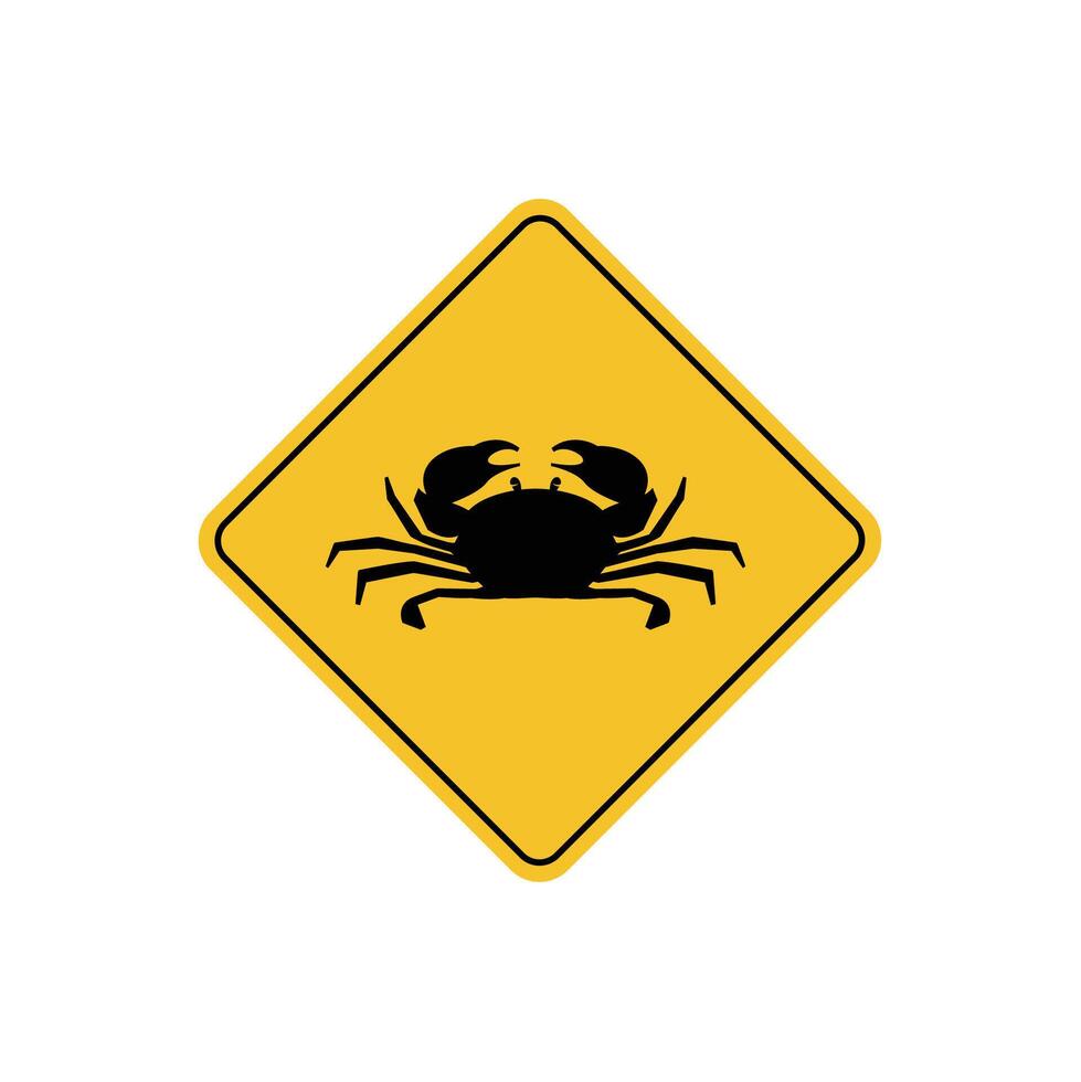 road sign icon, crab crossing on yellow rhombus. board.suitable for poster use and web icon vector