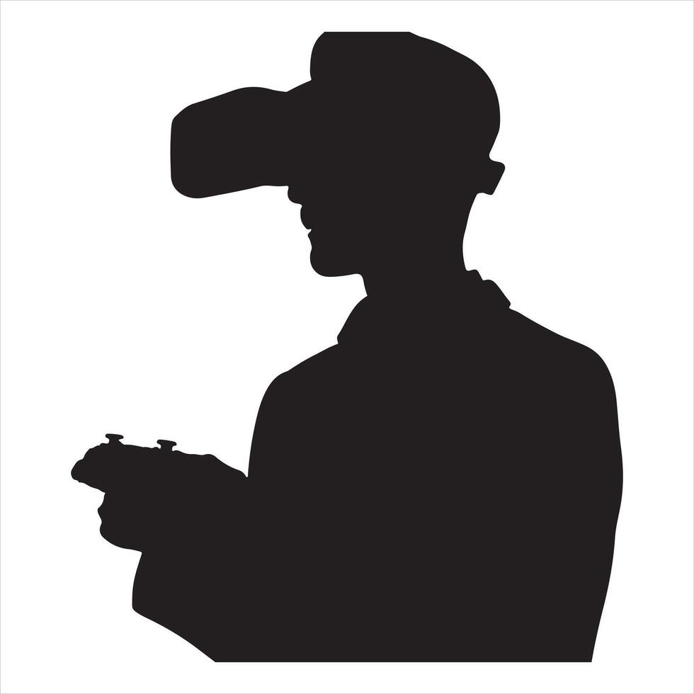 man using virtual reality headset glasses playing VR games silhouette white background vector