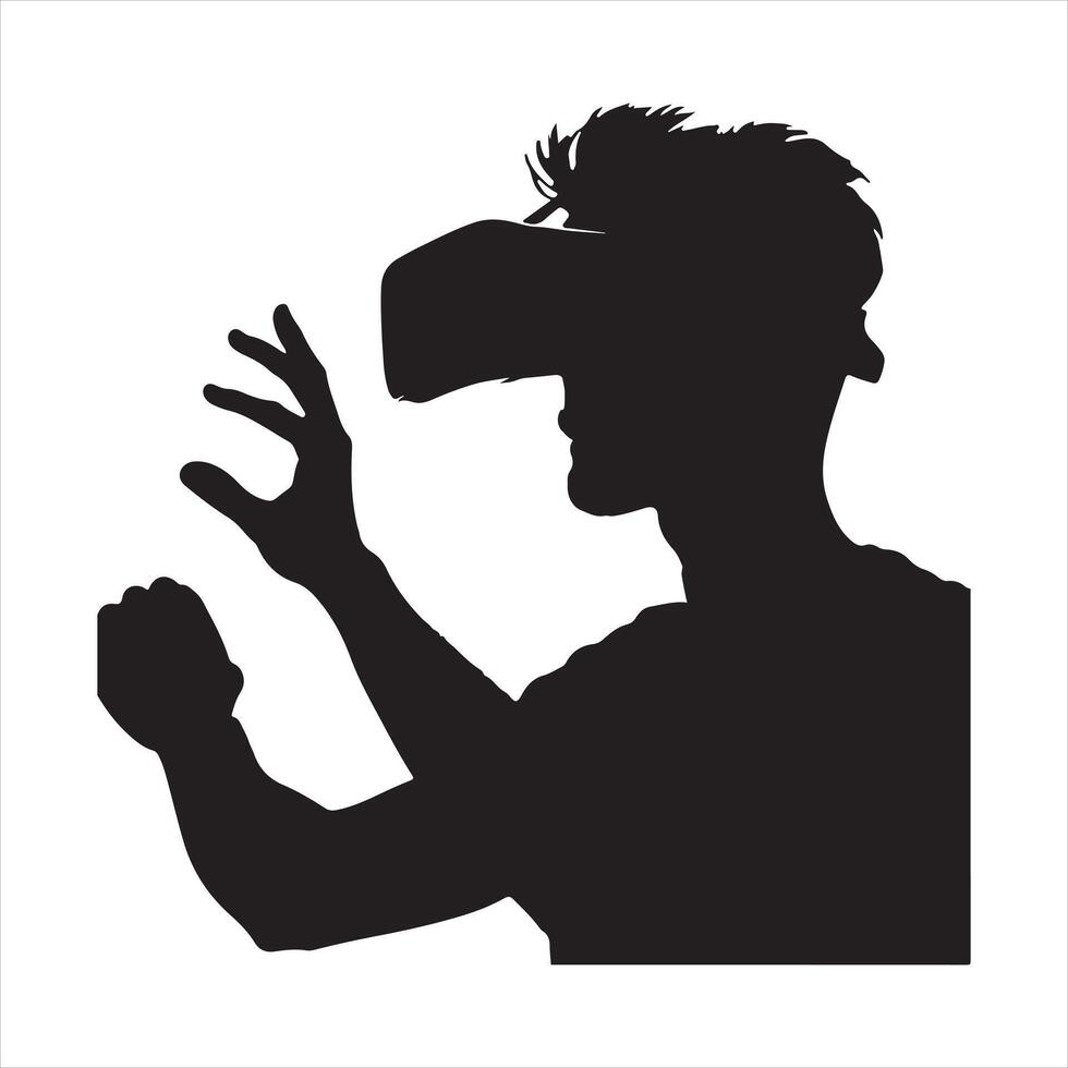 man using virtual reality headset glasses playing VR games silhouette on white background vector