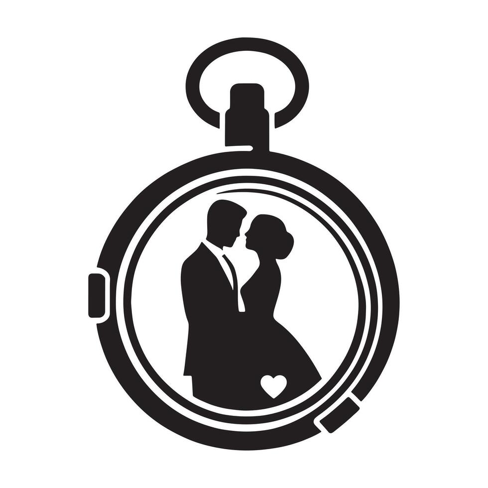 A locket with a couple photo inside silhouette white background vector