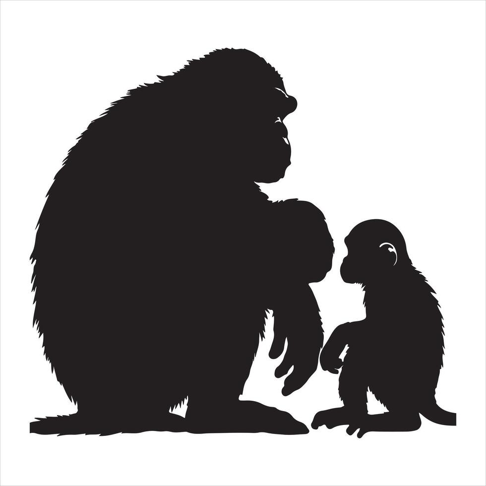 Ape and Monkey silhouette white background vector
