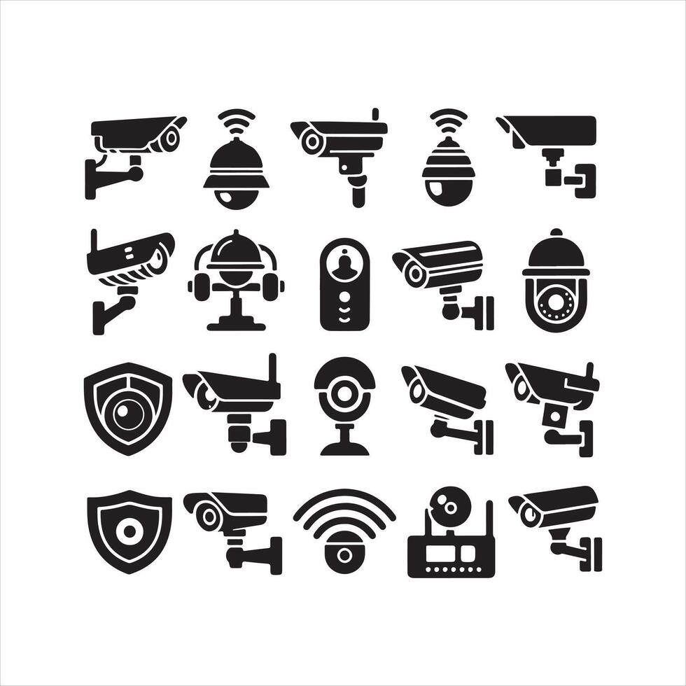 Security camera icon silhouette white background vector
