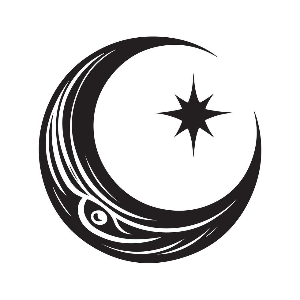 Crescent Moon and Star logo icon silhouette on white background vector
