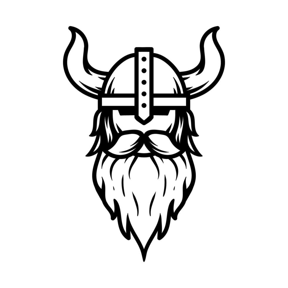 viking head helmet logo drawing coloring line art style sketch classic vintage design illustration vector