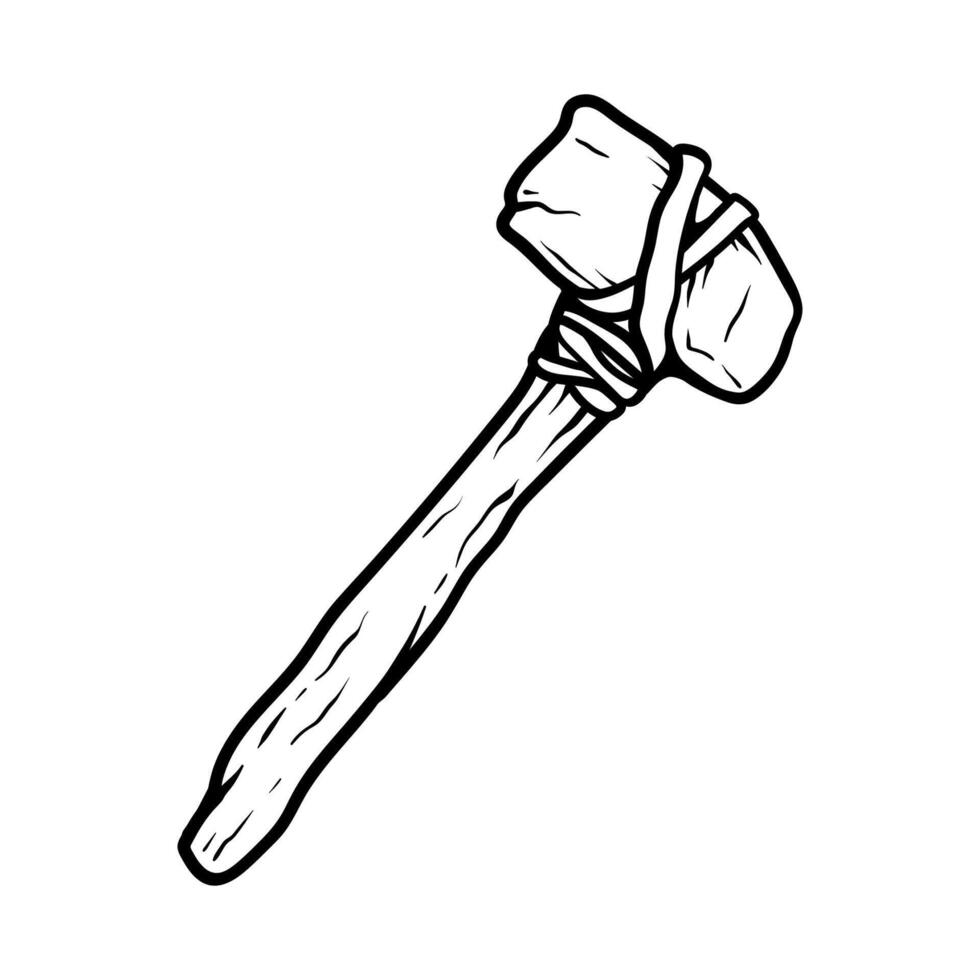 stone hammer logo isolated drawing coloring line art style sketch classic vintage design illustration vector
