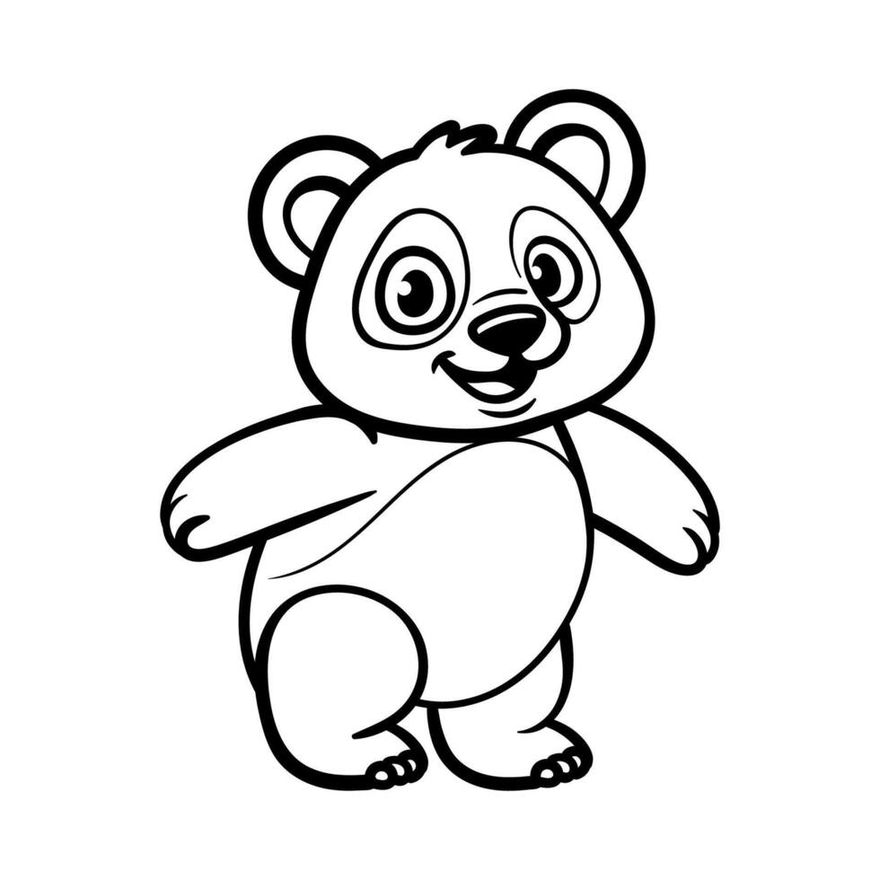 fun cartoon character of panda kid logo isolated drawing coloring line art style sketch classic vintage design illustration vector