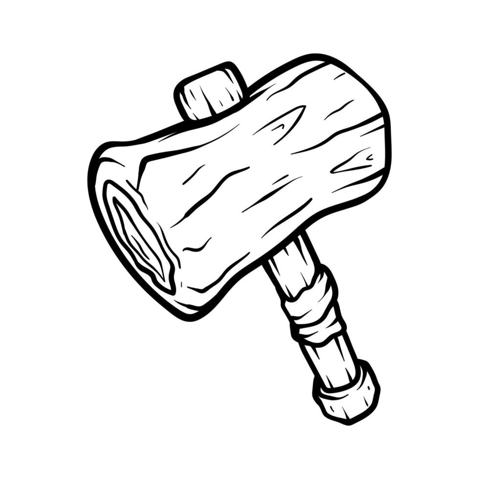 wooden hammer logo isolated drawing coloring line art style sketch classic vintage design illustration vector