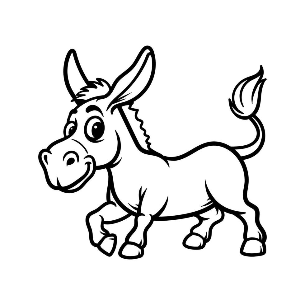 fun donkey cartoon character logo isolated drawing coloring line art style sketch classic vintage design illustration vector
