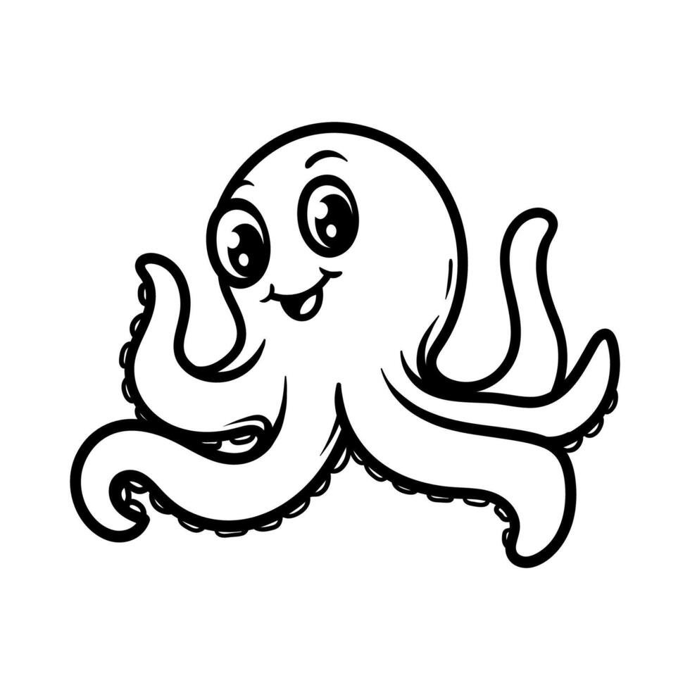 fun octopus cartoon character logo isolated drawing coloring line art style sketch classic vintage design illustration vector