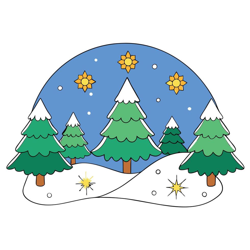 Christmas scene with winter forest. fir branches. snowflakes and lights vector