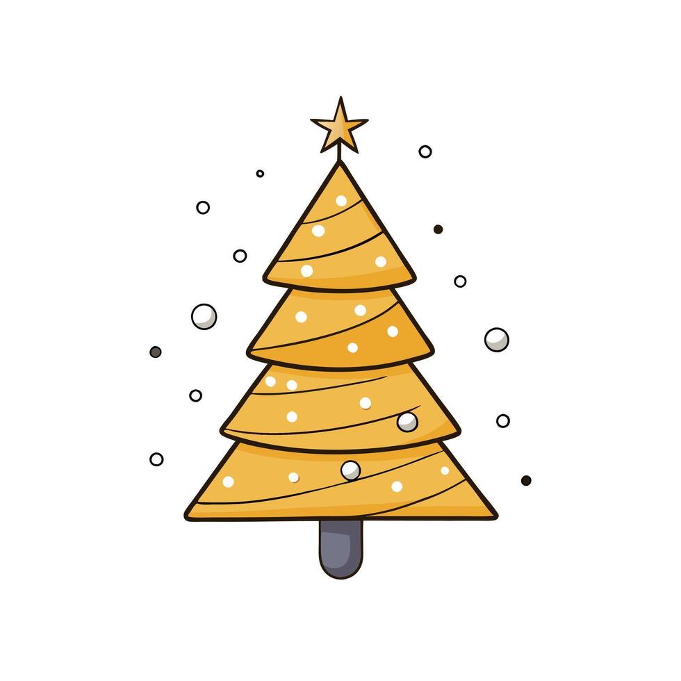 Golden Christmas Tree and Glittering Snow Illustration - Modern and Elegant Festive Greeting Card vector