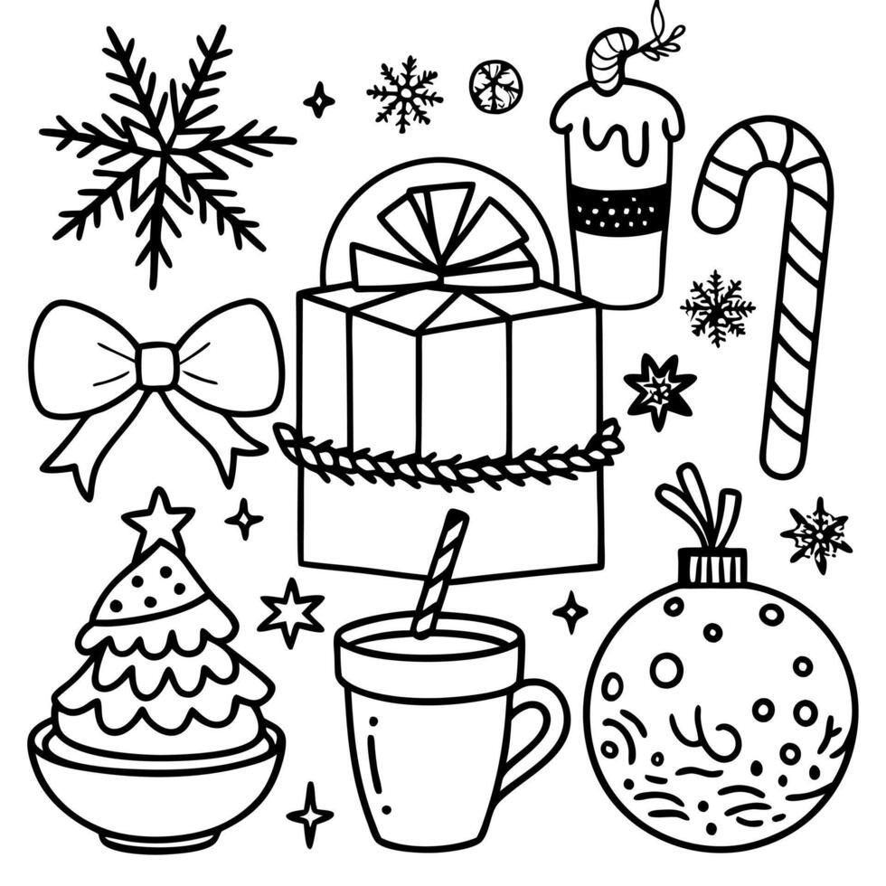 Christmas still life assortment with copy space. flat lay. vector