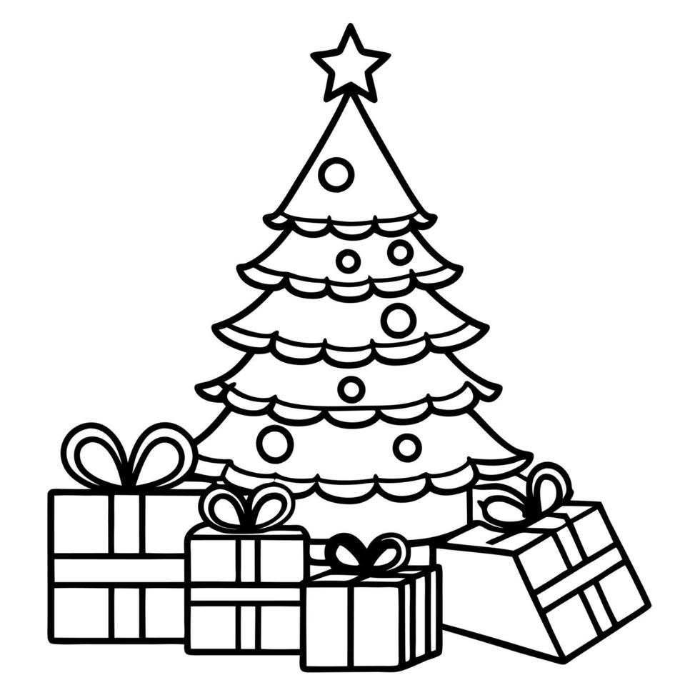 Christmas tree with gift boxes. blured background with copy space vector