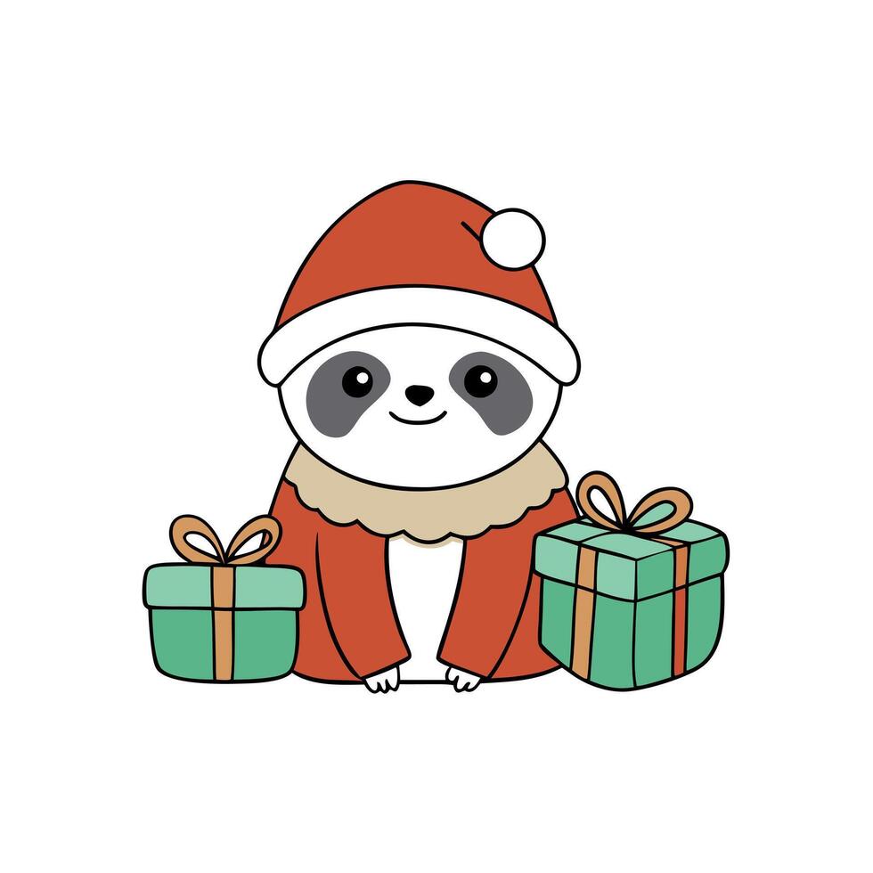 Cute card for christmas with a little sloth and gifts. Fancy watercolor drawing. AI generation vector