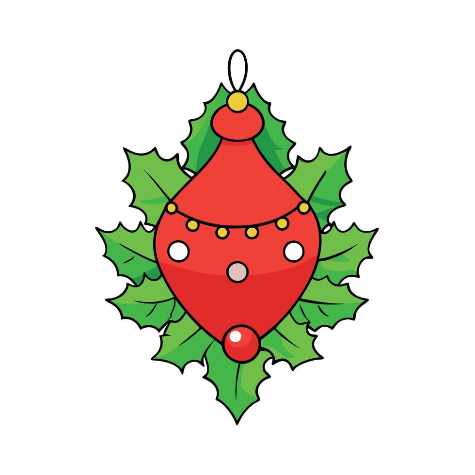 Christmas decoration with fir branches red berries. Green christmas backround. vector