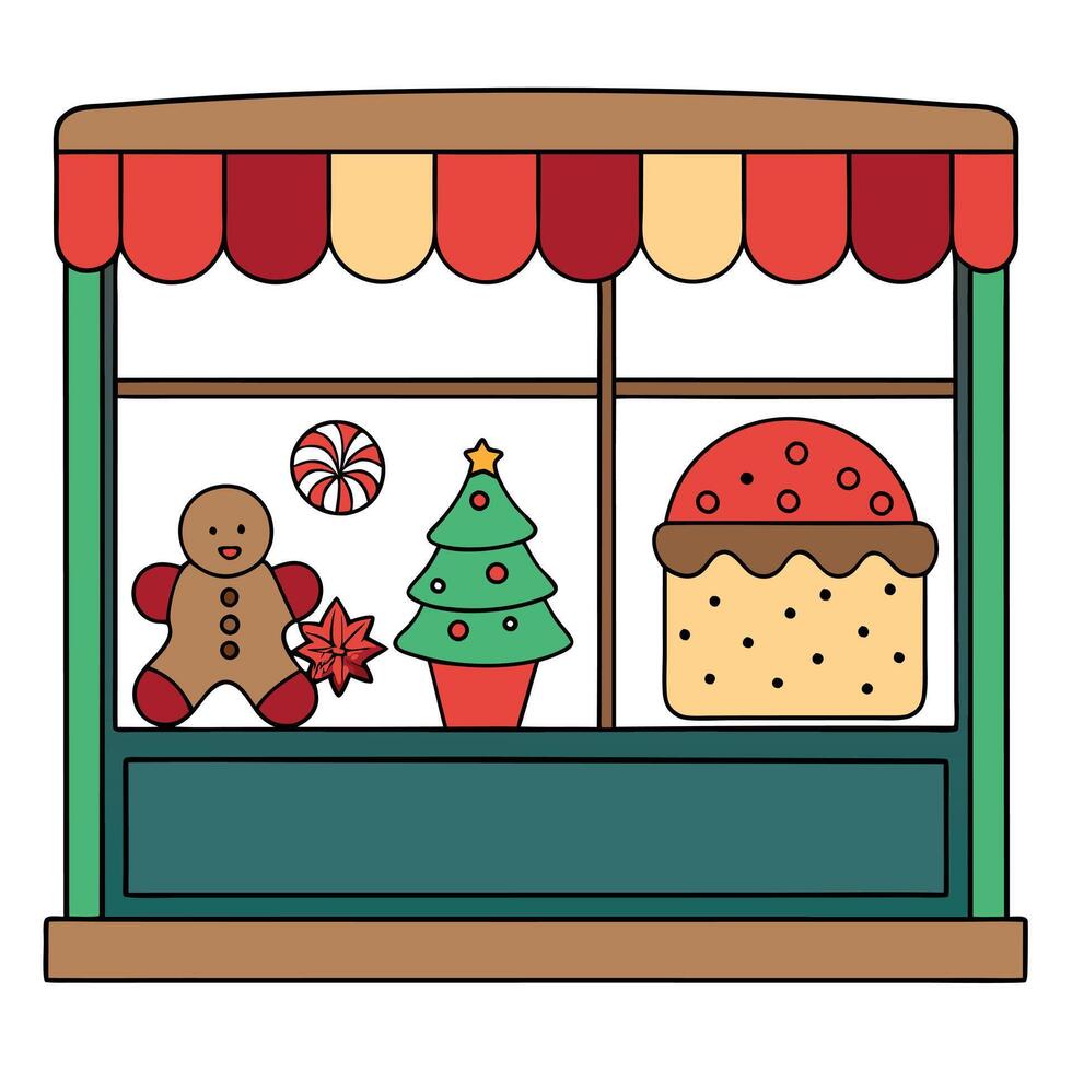 Christmas cookies and other holiday treats at bakery window display. created with vector