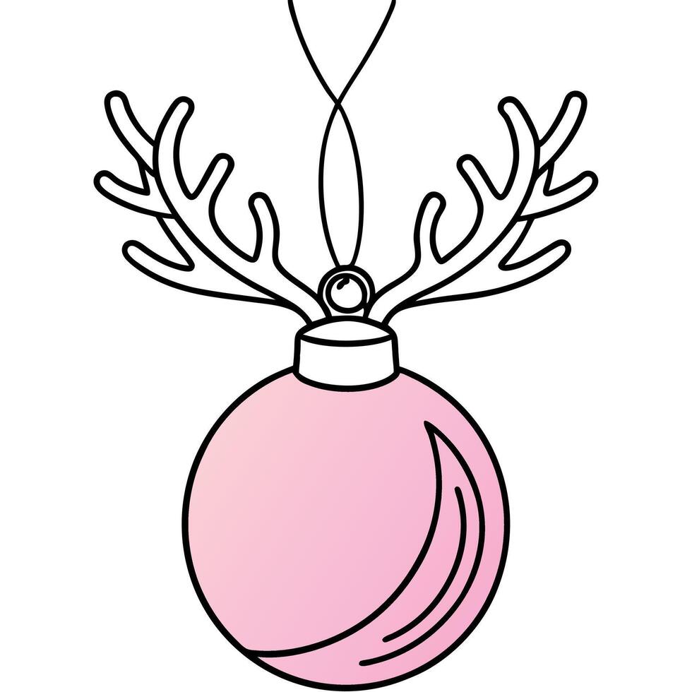 Christmas decoration with reindeer horns and pink ball on a pink background vector