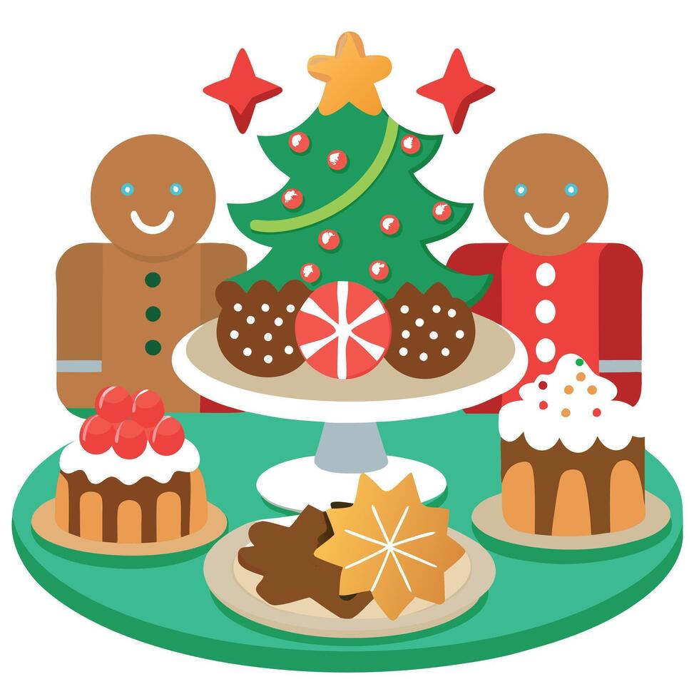 A christmas cake and cookies are on a plate vector