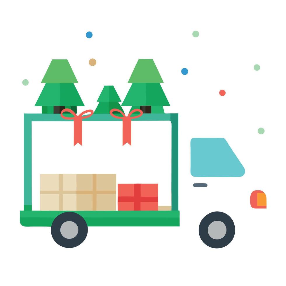 A truck with christmas trees on top vector