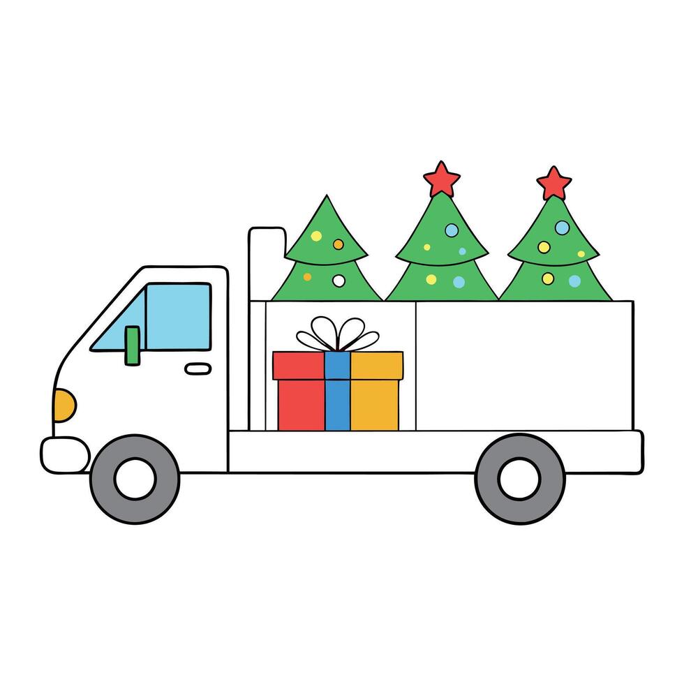 A truck with christmas trees in the back vector