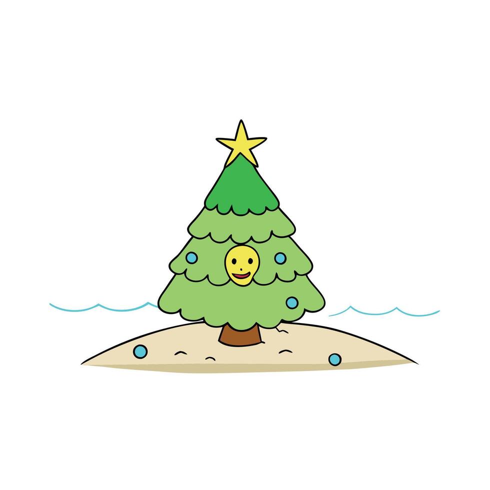 Small seashell christmas tree on the beach with copy space vector