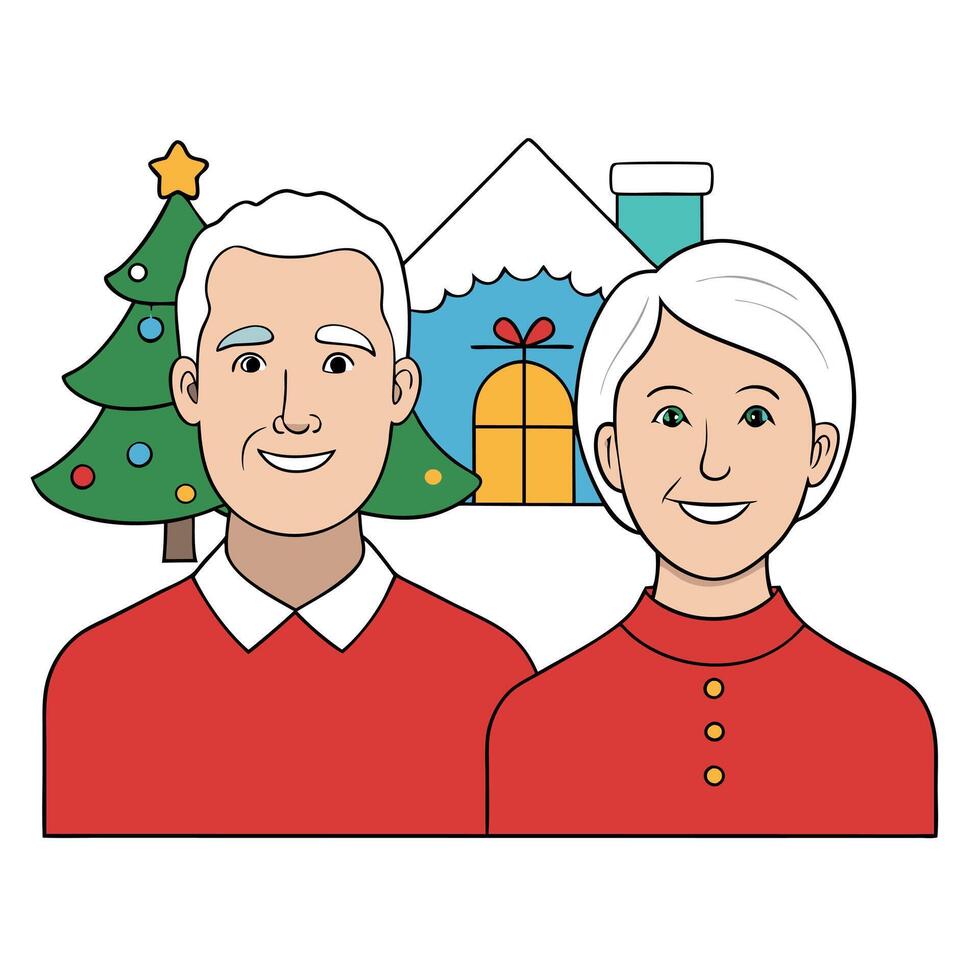 Portrait of senior man and woman at home smiling and happy at Christmas. vector