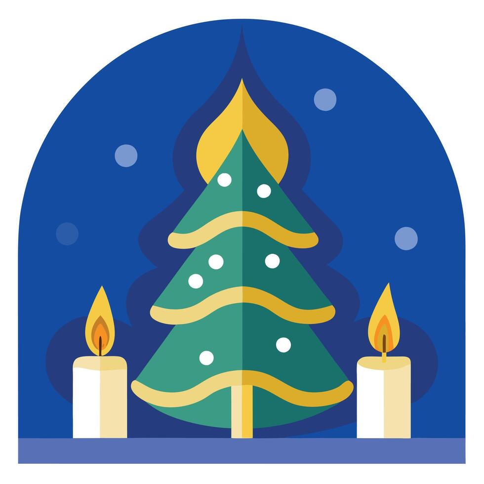 Christmas tree with candles and snow globe vector