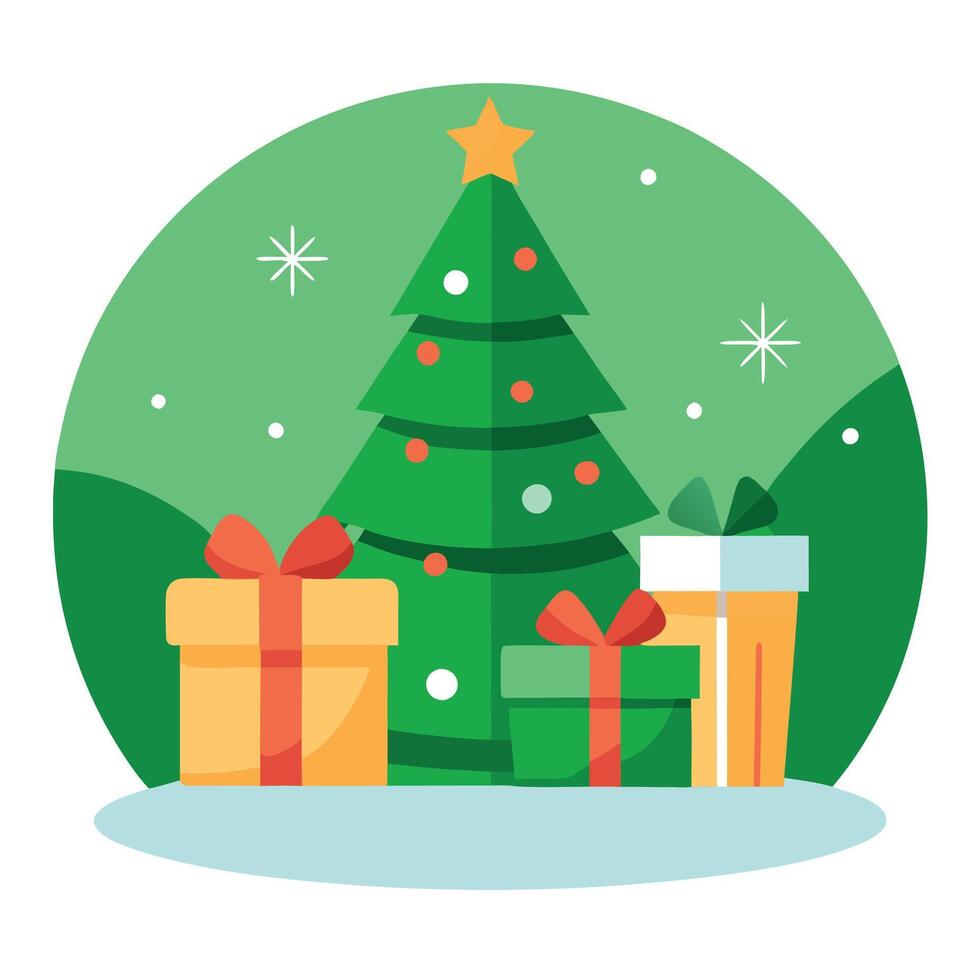 Christmas tree and presents illustration vector