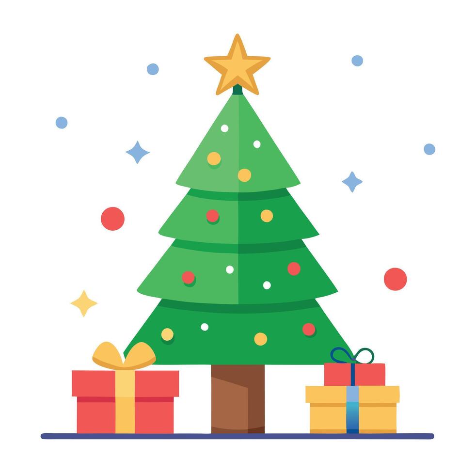 Christmas tree with presents and star vector