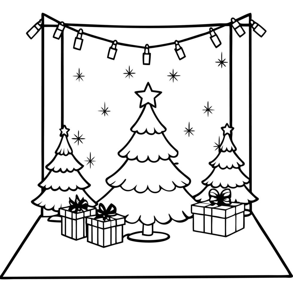 Christmas tree coloring pages vector